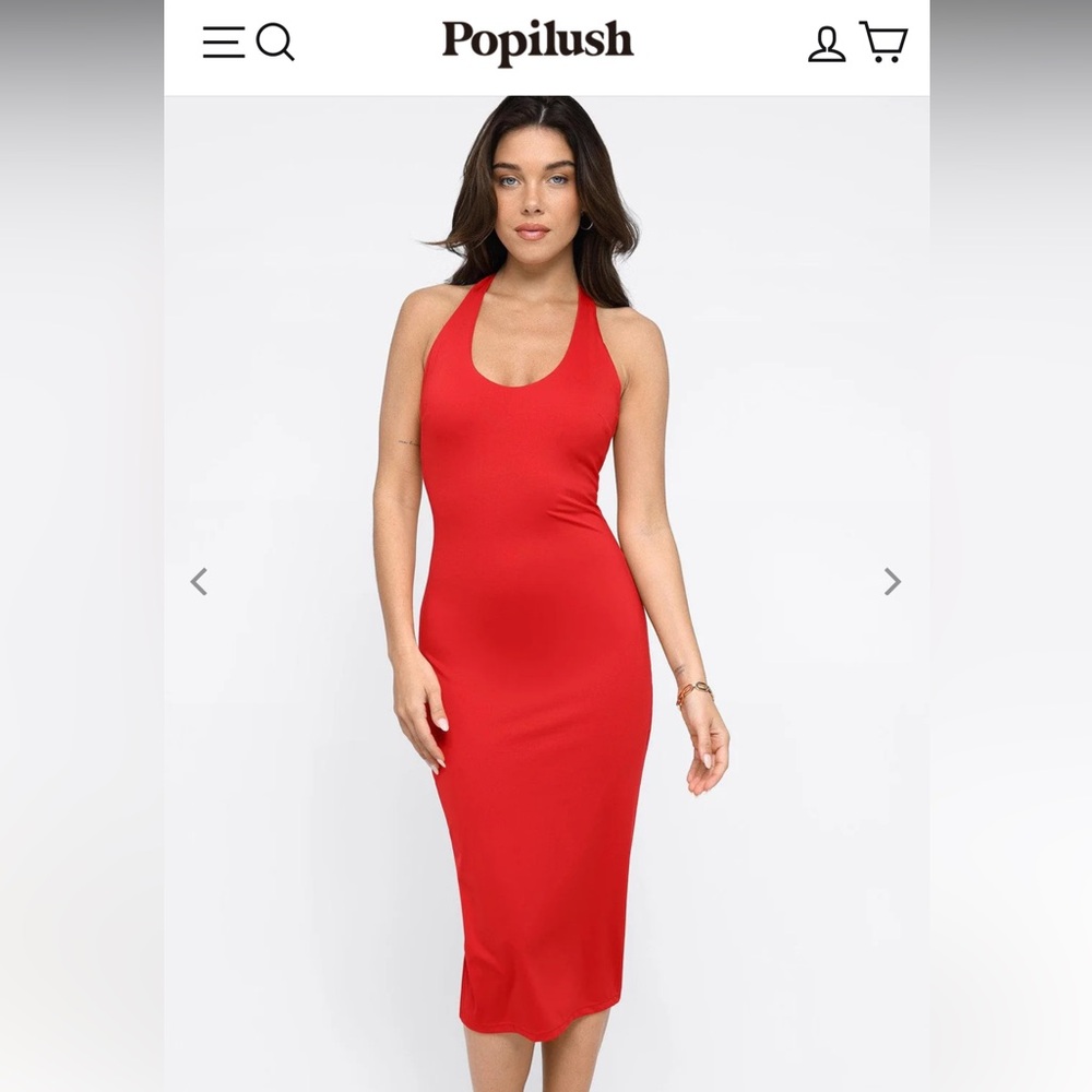 Popilush Vibrant Red Midi Dress